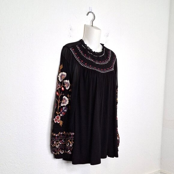 Anthropologie Floral Embroidered Blouse Sz S Relaxed Fit Beaded Boho Whimsigoth - Picture 4 of 16